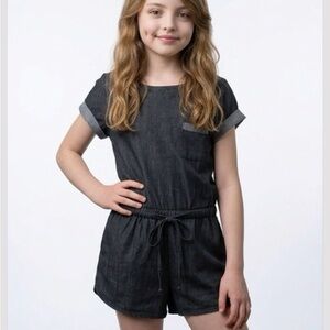 Yado Navy Blue Grey Romper with Pockets Girls Size S Elastic Waist Casual